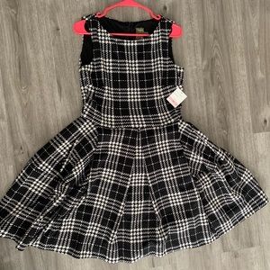 Taylor black and white plaid fit and flare dress